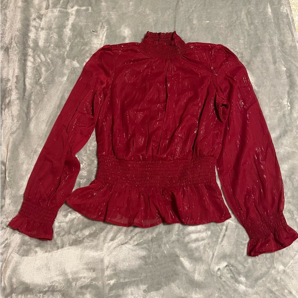 Japna Burgundy Smocked Blouse